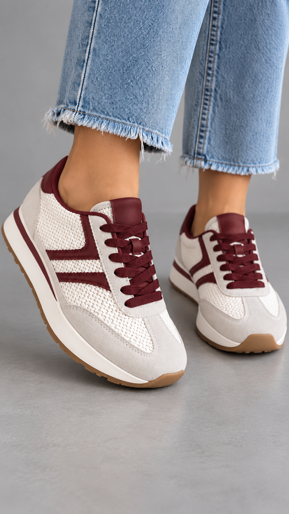 Zapatillas de mujer Siena Blanco/Burdeos