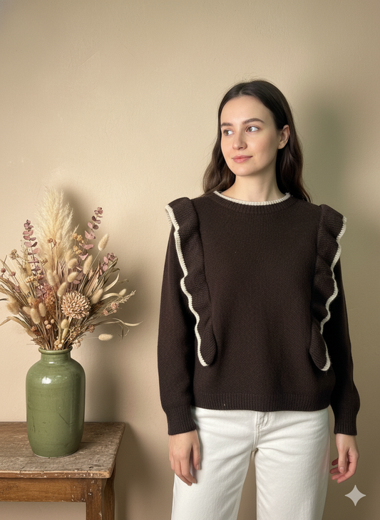 Jersey de Punto Volantes Marrón Chocolate