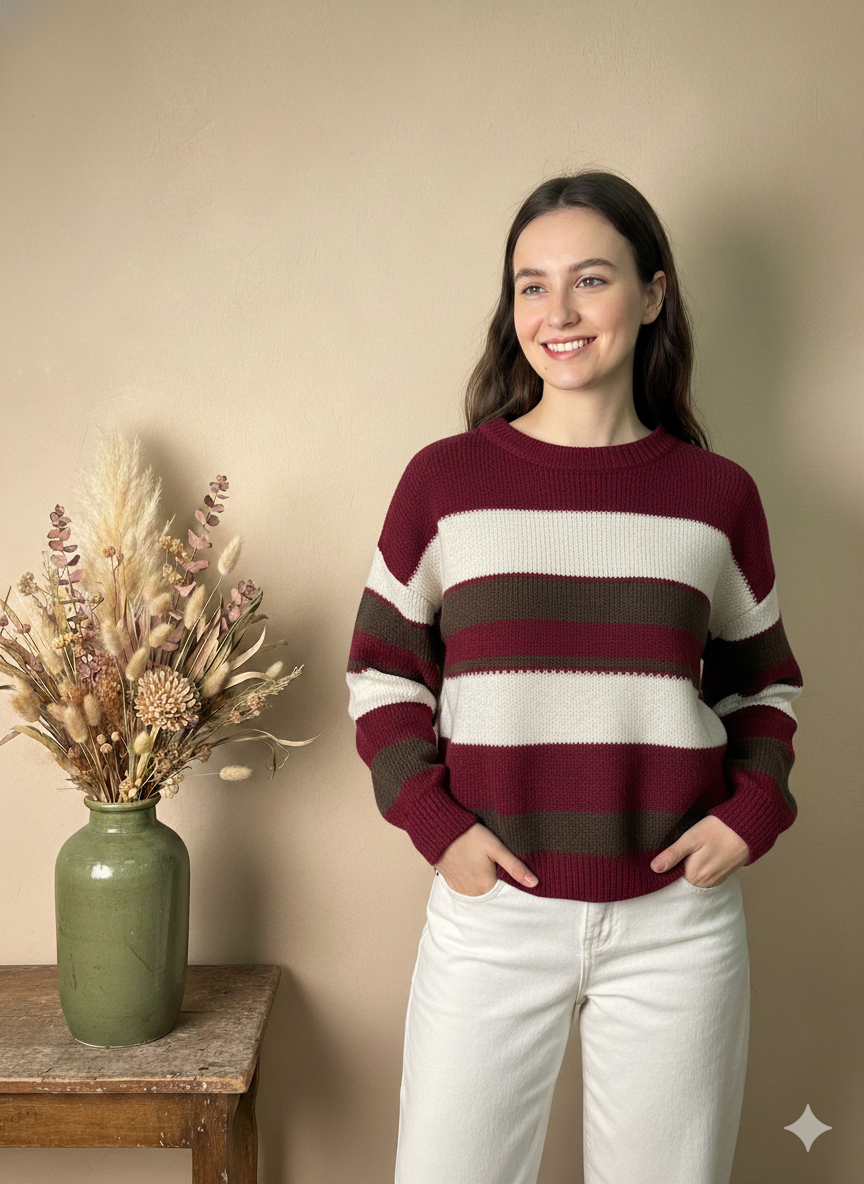 Jersey de Punto a Rayas Multicolor Estilo Clásico