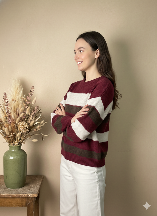 Jersey de Punto a Rayas Multicolor Estilo Clásico