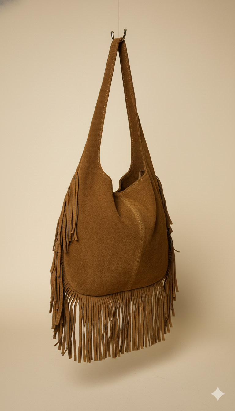 Bolso boho de Piel de Ante con Flecos