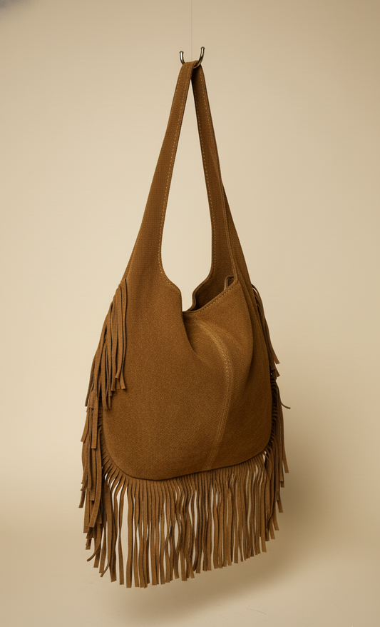 Bolso boho de Piel de Ante con Flecos