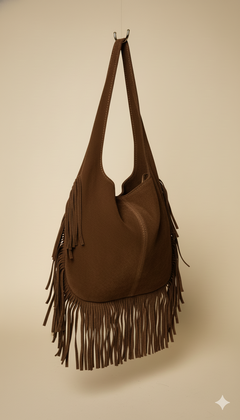 Bolso boho de Piel de Ante con Flecos