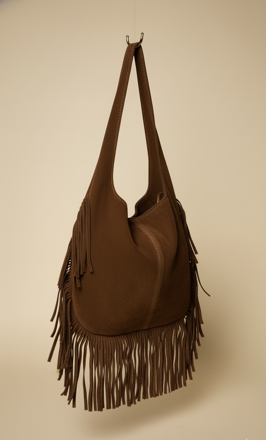 Bolso boho de Piel de Ante con Flecos