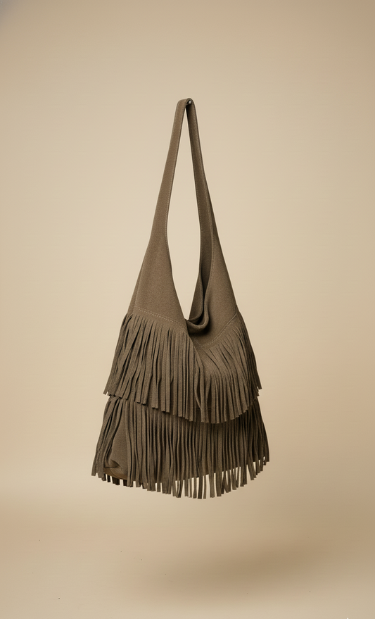 Bolso boho de Piel de Ante con Flecos en Capas