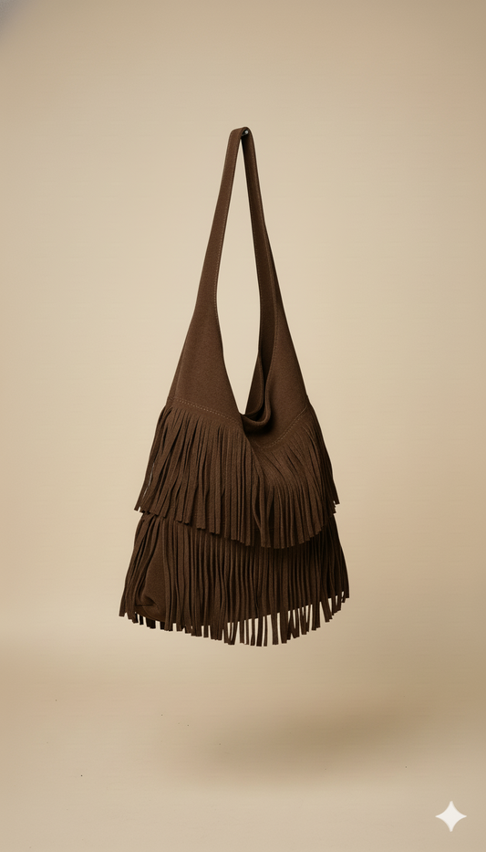 Bolso boho de Piel de Ante con Flecos en Capas