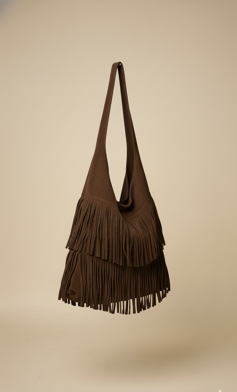 Bolso boho de Piel de Ante con Flecos en Capas
