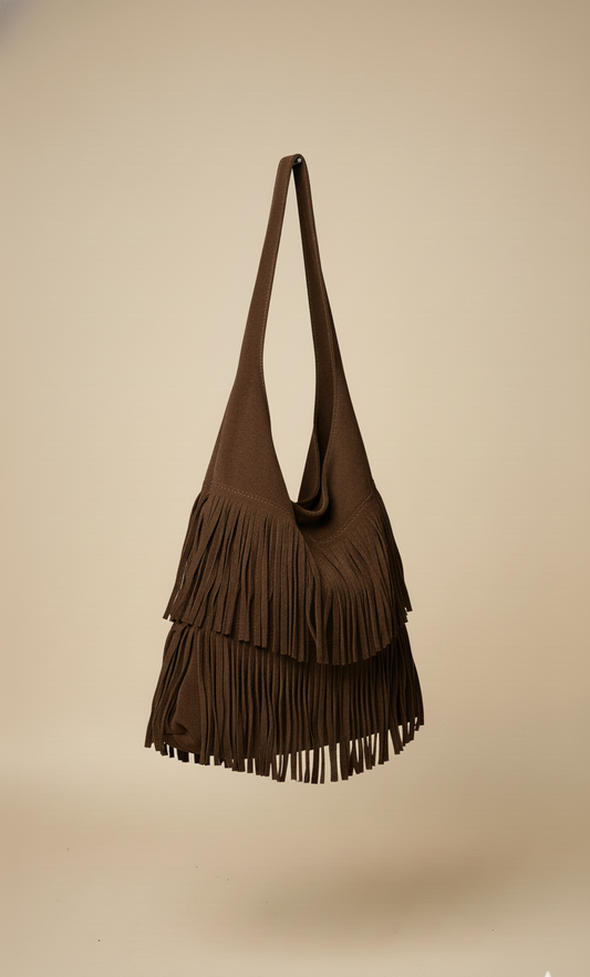 Bolso boho de Piel de Ante con Flecos en Capas