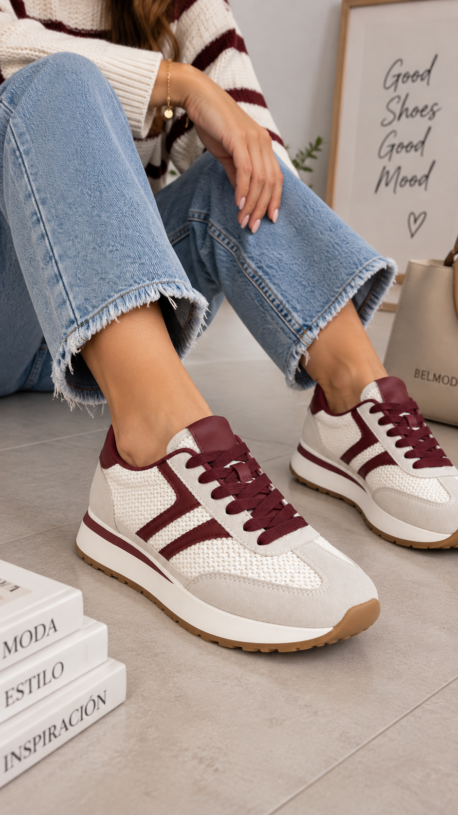Zapatillas de mujer Siena Blanco/Burdeos