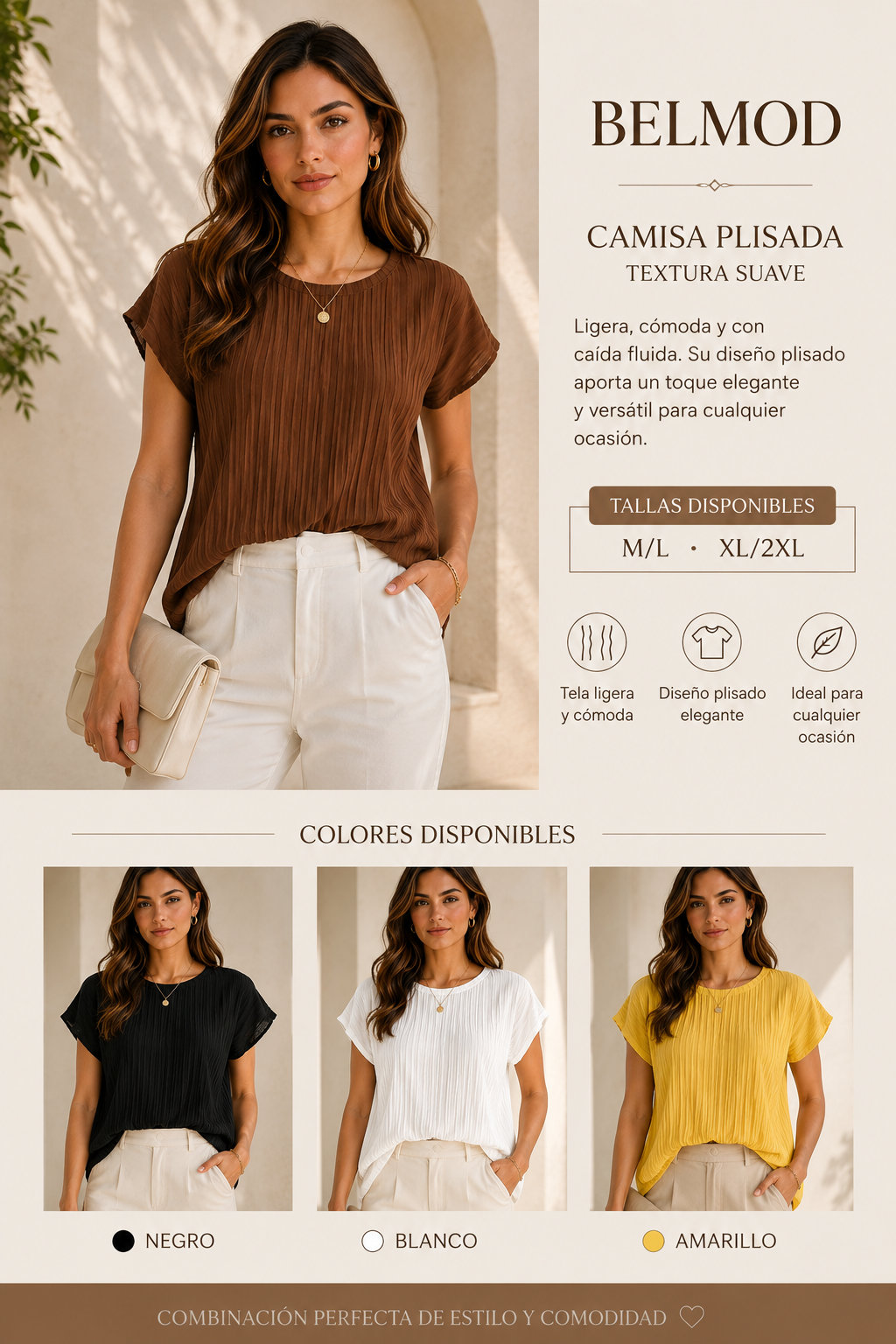 Camisa Plisada Elegance Mujer