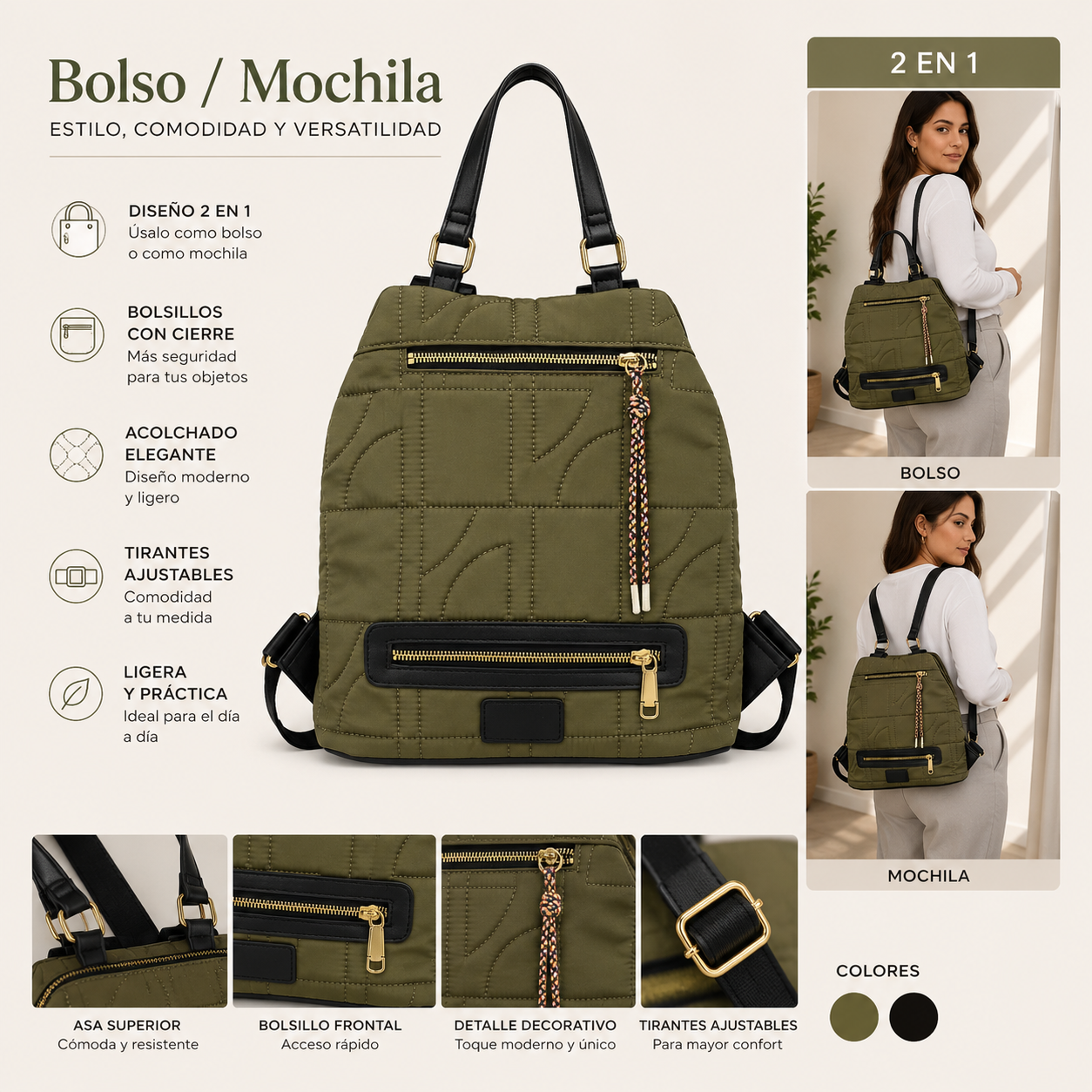 Mochila Bolso Urban Chic 2 en 1