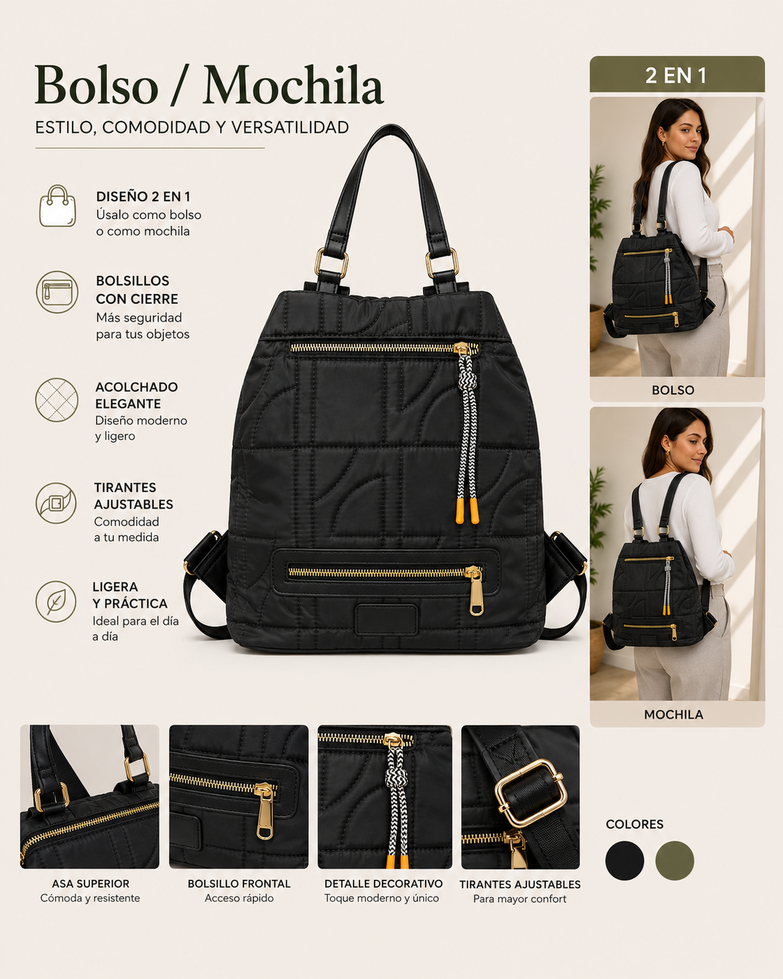 Mochila Bolso Urban Chic 2 en 1