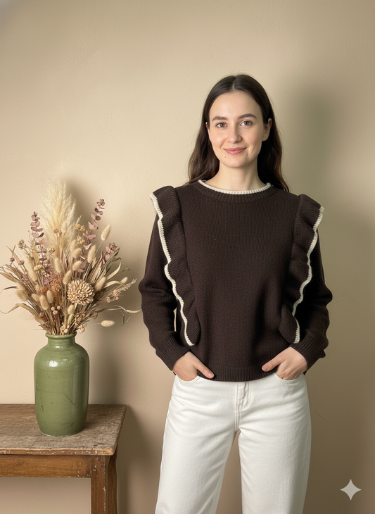 Jersey de Punto Volantes Marrón Chocolate