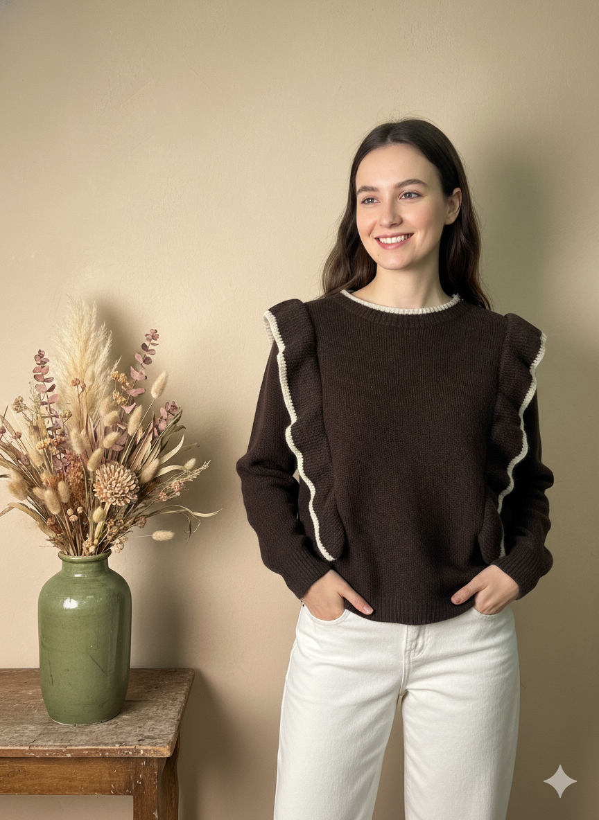 Jersey de Punto Volantes Marrón Chocolate