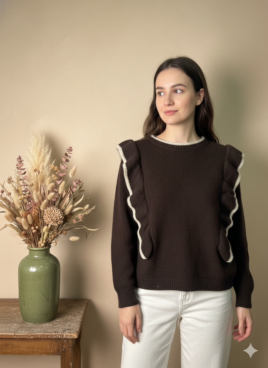 Jersey de Punto Volantes Marrón Chocolate