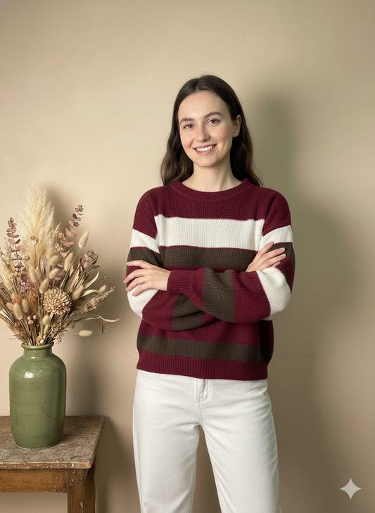 Jersey de Punto a Rayas Multicolor Estilo Clásico