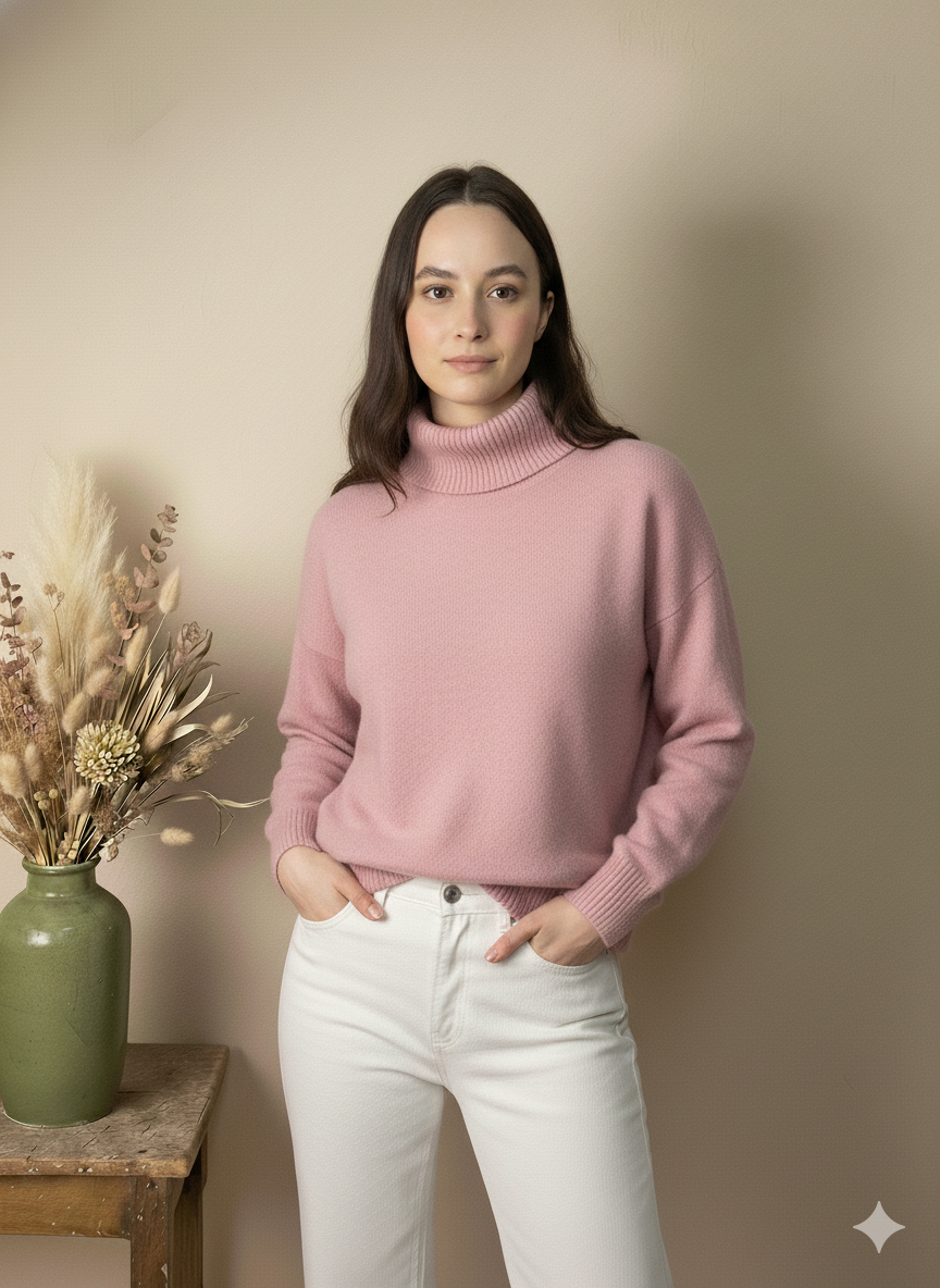 Jersey de Cuello Alto Rosa Palo de Punto Fino