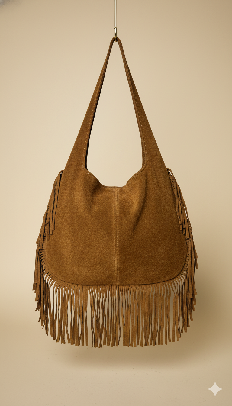 Bolso boho de Piel de Ante con Flecos