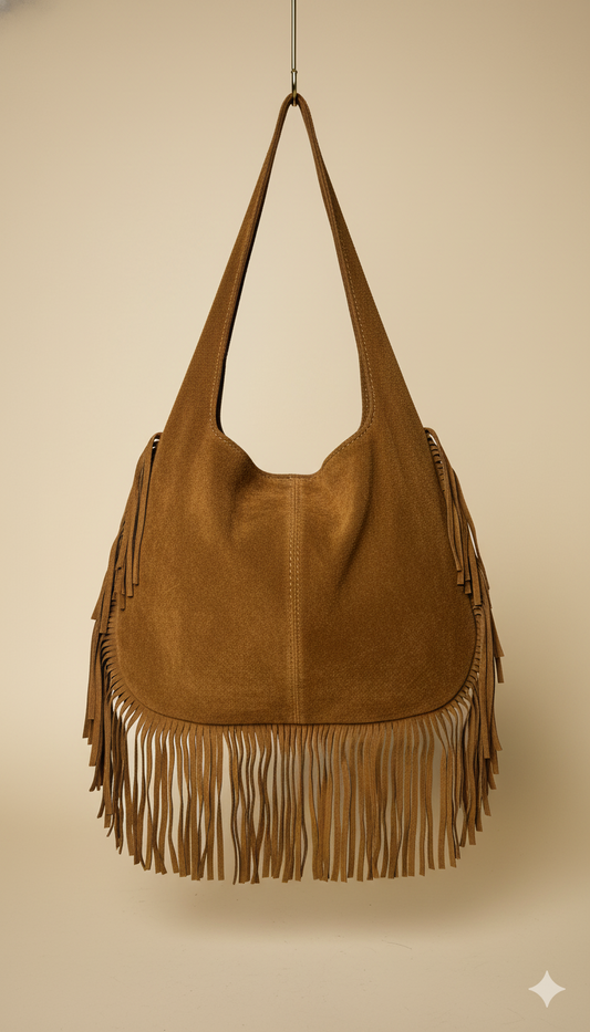 Bolso boho de Piel de Ante con Flecos