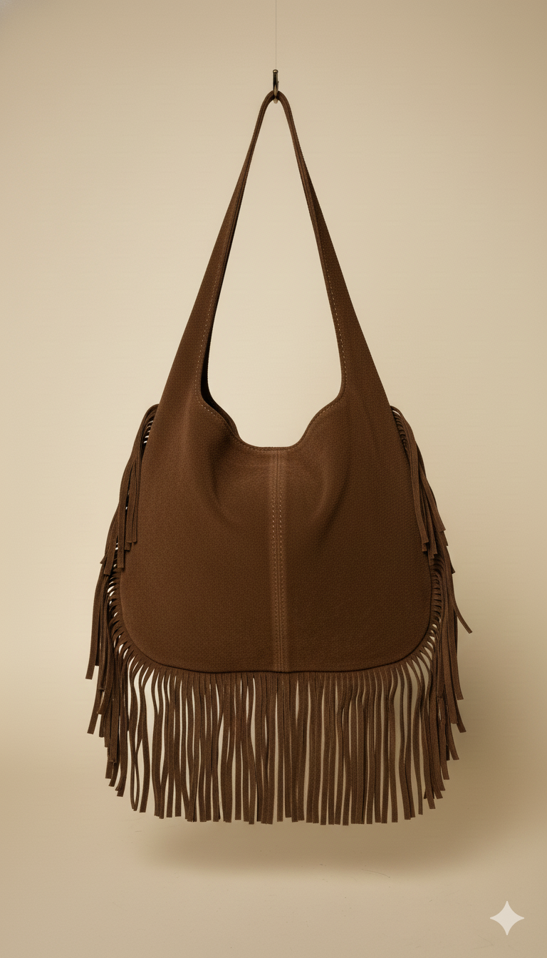 Bolso boho de Piel de Ante con Flecos