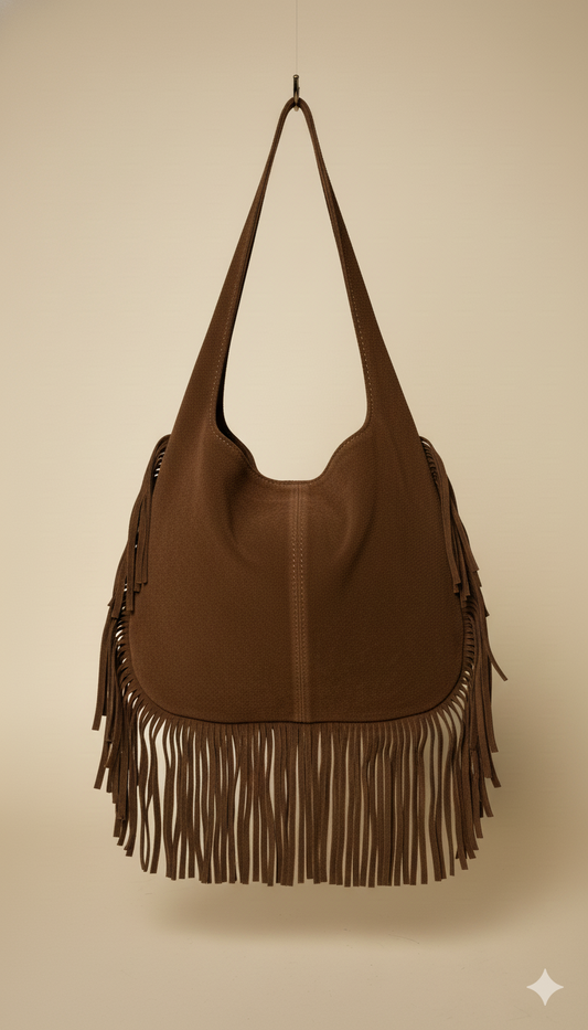 Bolso boho de Piel de Ante con Flecos