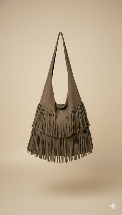 Bolso boho de Piel de Ante con Flecos en Capas