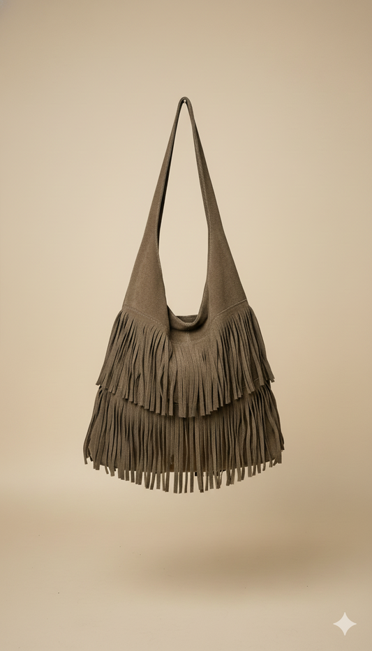 Bolso boho de Piel de Ante con Flecos en Capas