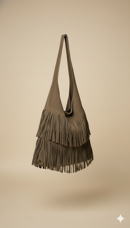 Bolso boho de Piel de Ante con Flecos en Capas