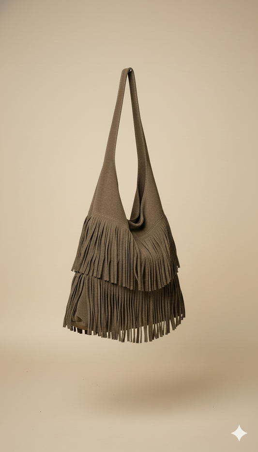 Bolso boho de Piel de Ante con Flecos en Capas
