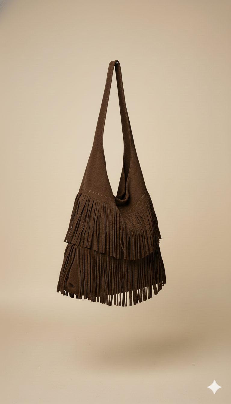Bolso boho de Piel de Ante con Flecos en Capas