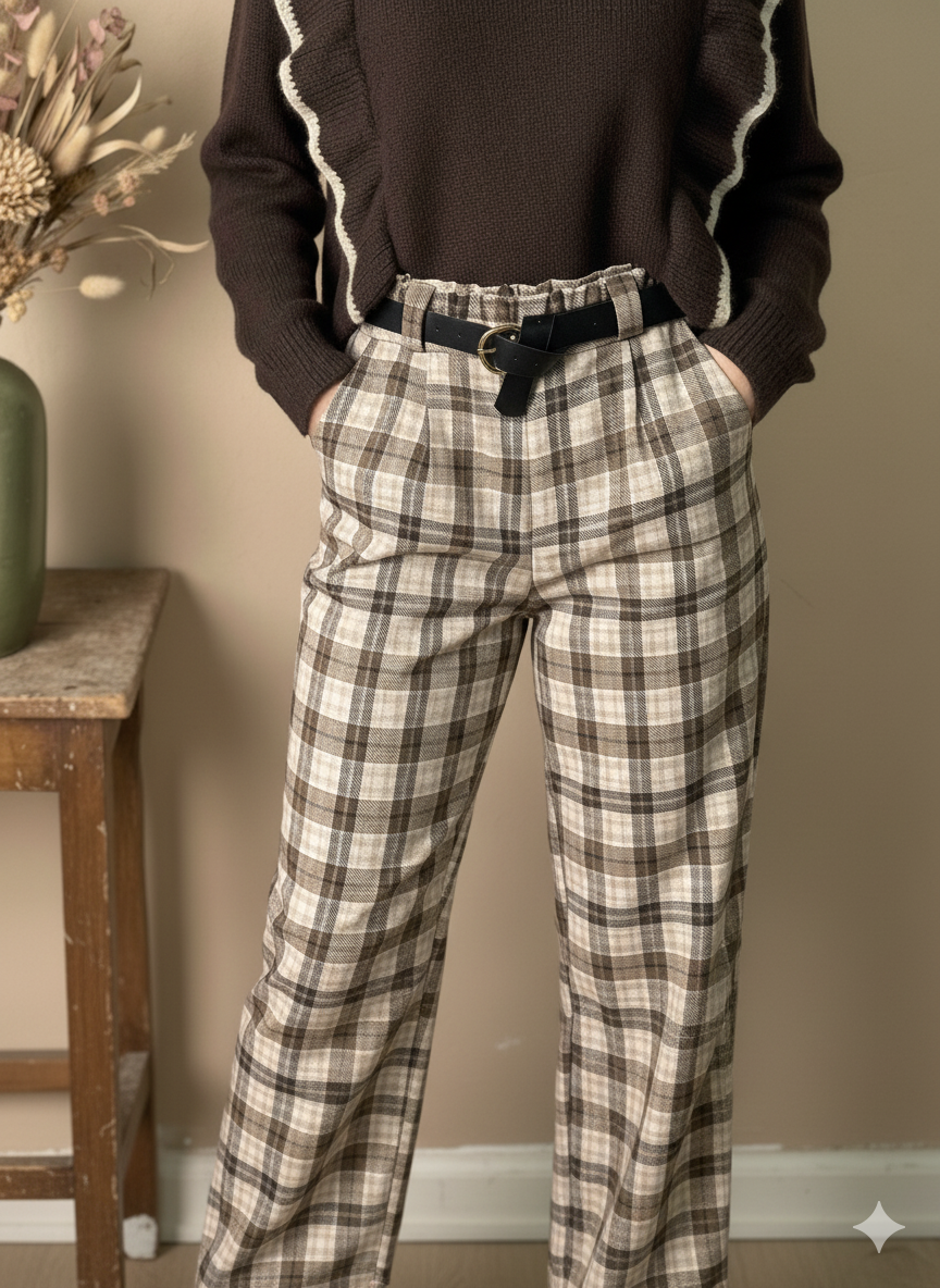 Pantalones de Cuadros Estilo Casual Chic