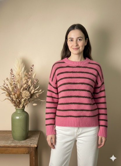 Jersey de Punto Suave a Rayas Rosas y Marrones