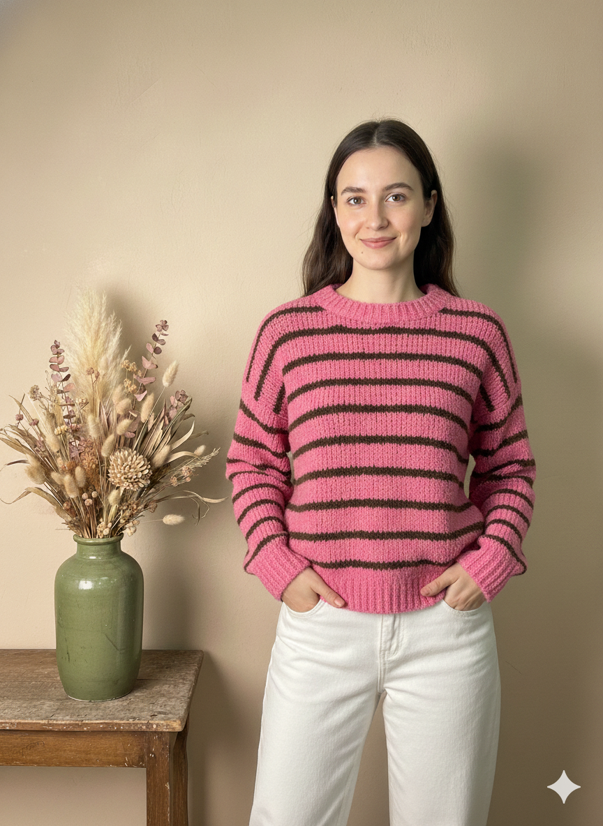 Jersey de Punto Suave a Rayas Rosas y Marrones