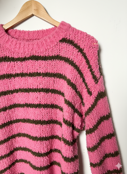 Jersey de Punto Suave a Rayas Rosas y Marrones