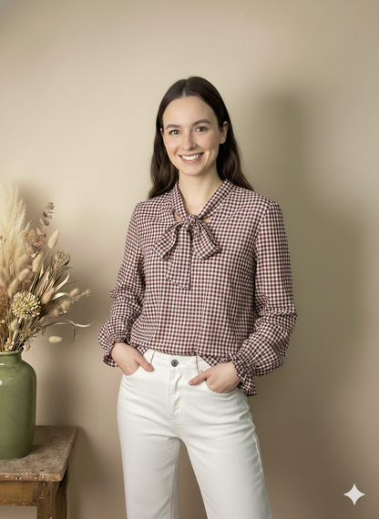 Blusa de Vichy con Lazo en el Cuello