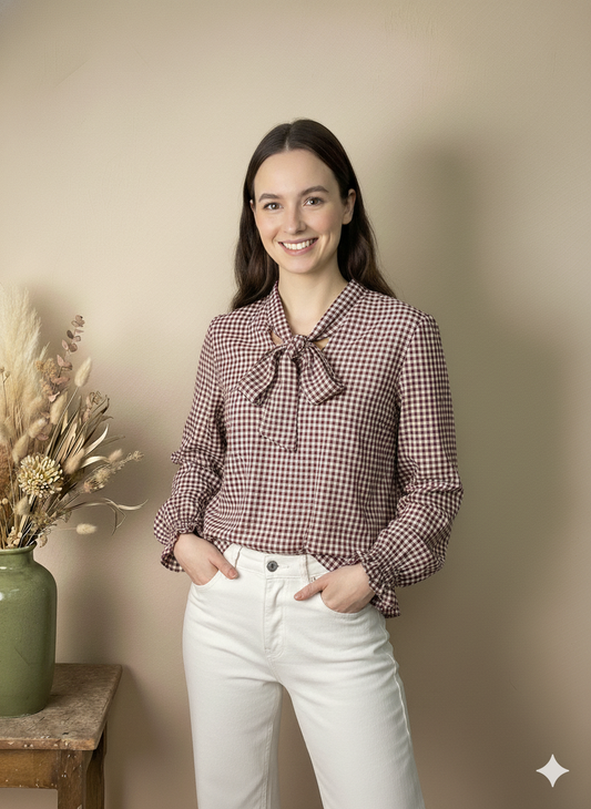 Blusa de Vichy con Lazo en el Cuello