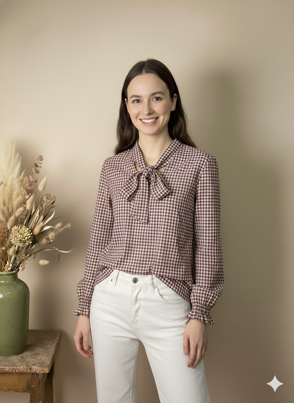 Blusa de Vichy con Lazo en el Cuello