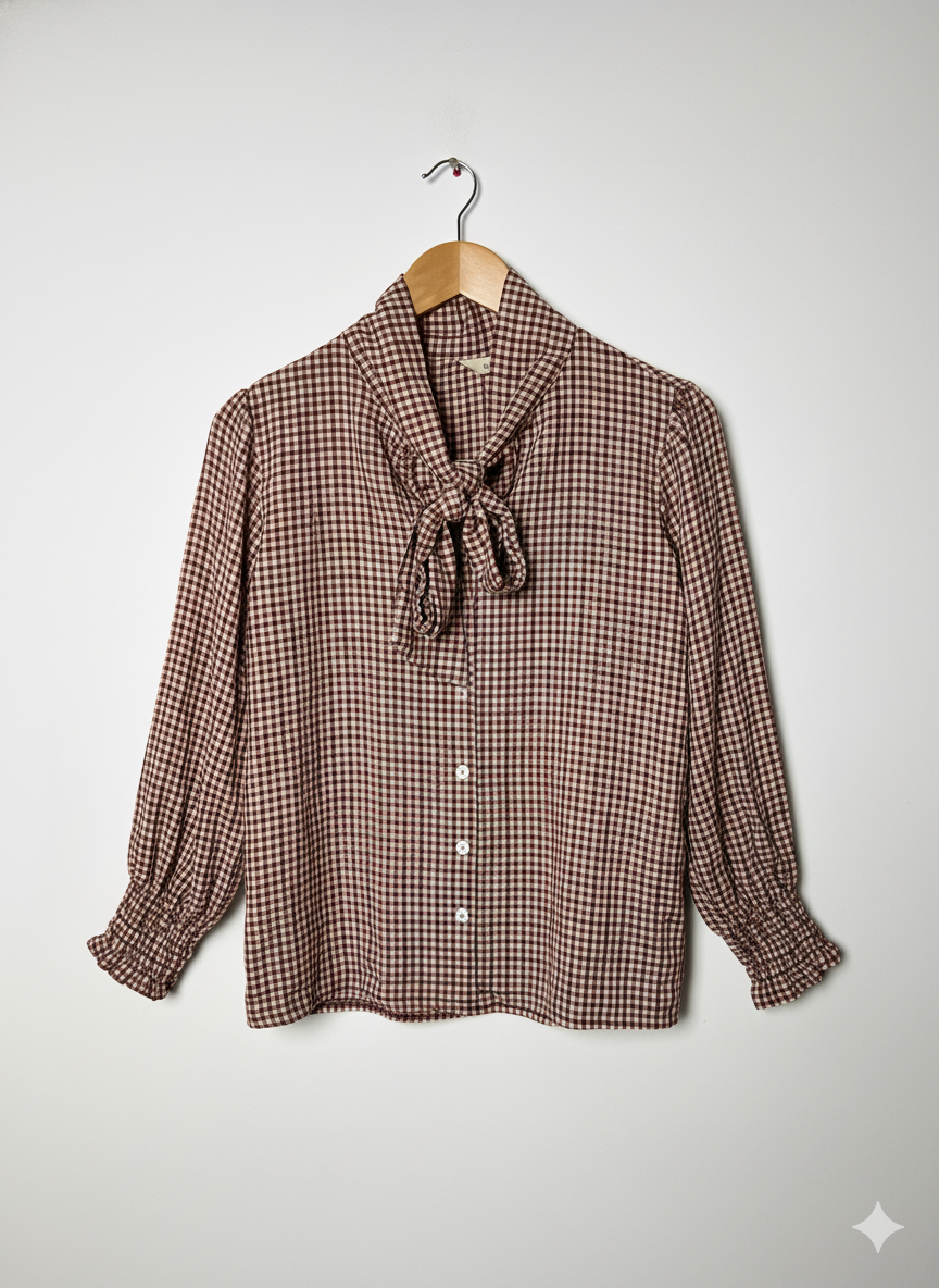 Blusa de Vichy con Lazo en el Cuello