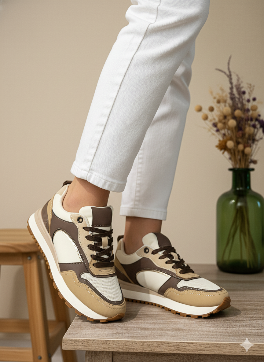 Zapatillas Deportivas Casual Bicolor en Tonos Tierra