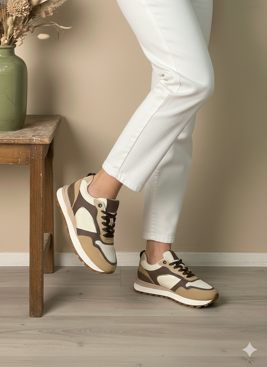 Zapatillas Deportivas Casual Bicolor en Tonos Tierra