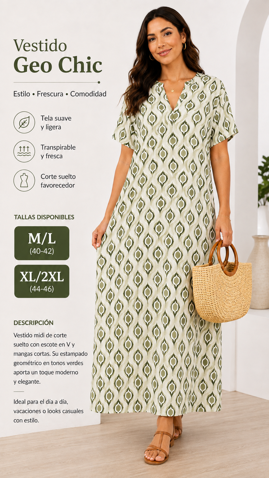 Vestido Geo Chic Largo Estampado Mujer