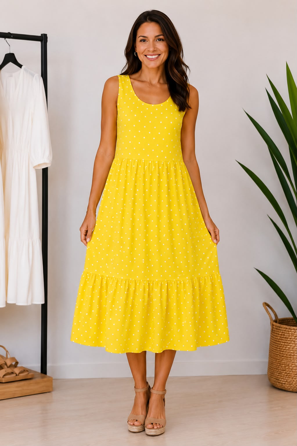 🌸 Vestido Midi Lunares Mujer