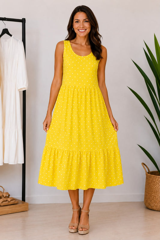 🌸 Vestido Midi Lunares Mujer