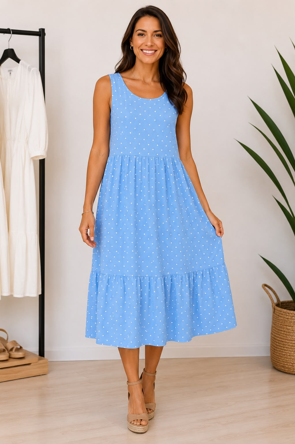 🌸 Vestido Midi Lunares Mujer