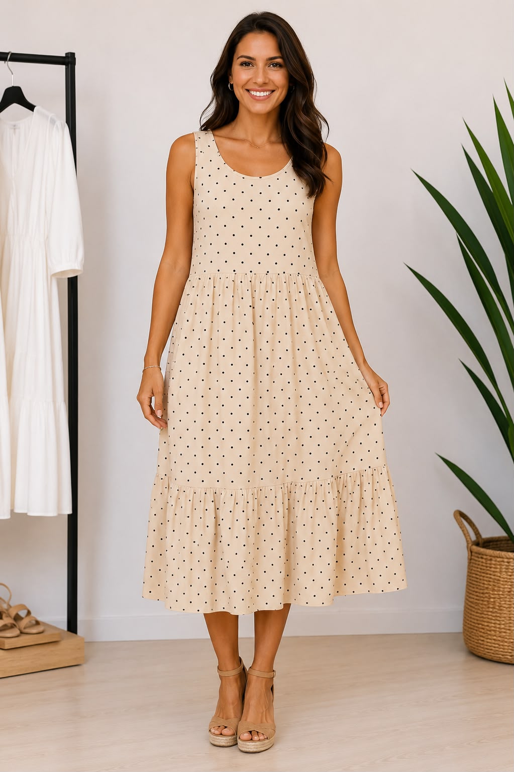🌸 Vestido Midi Lunares Mujer