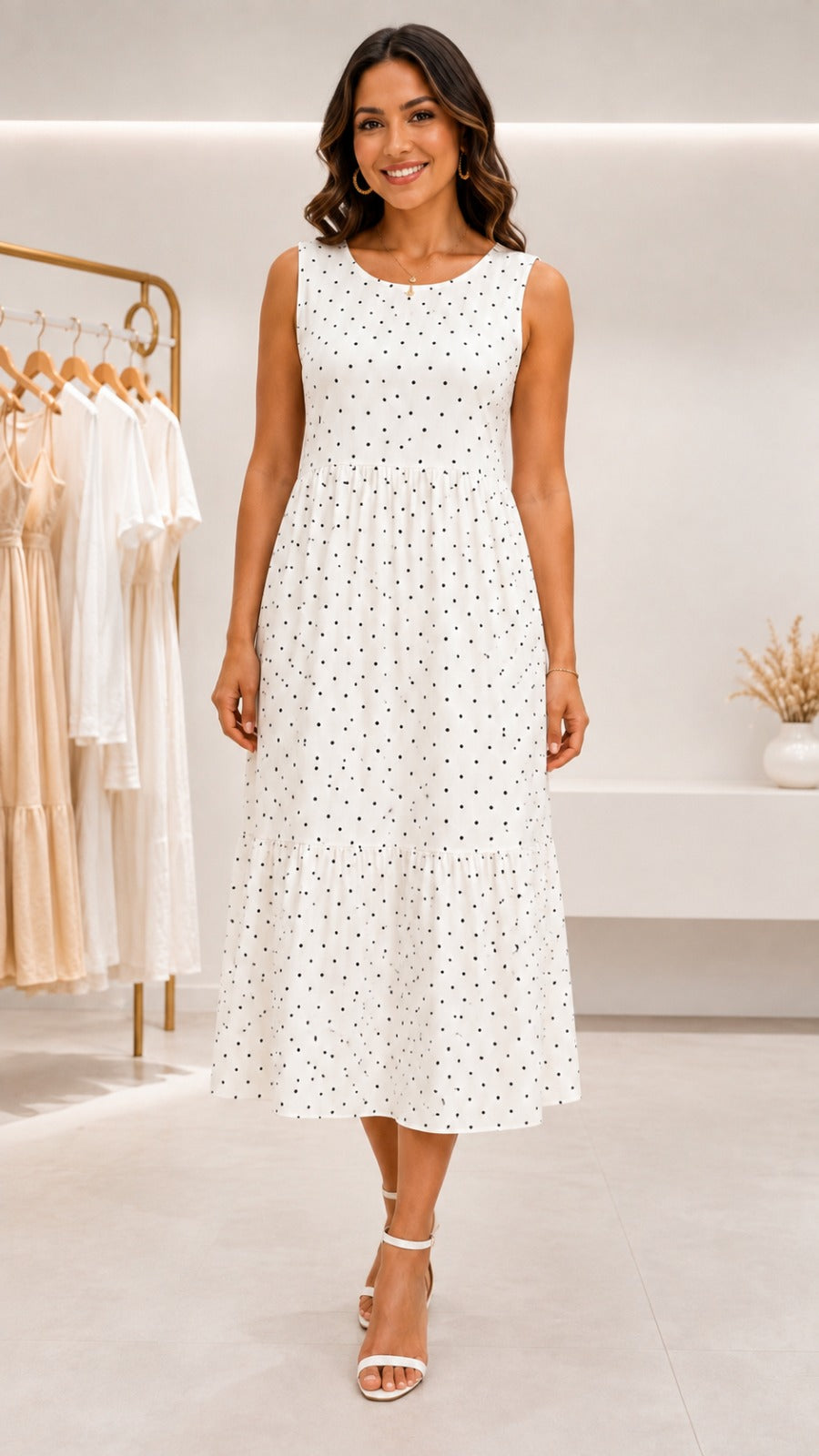 🌸 Vestido Midi Lunares Mujer