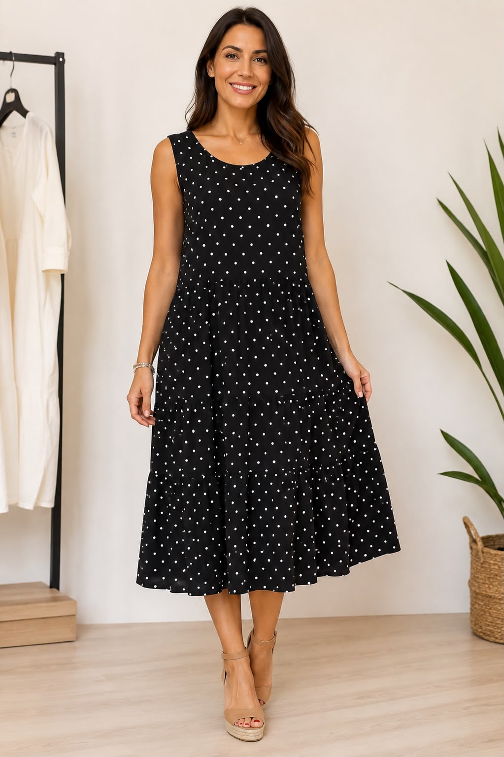 🌸 Vestido Midi Lunares Mujer