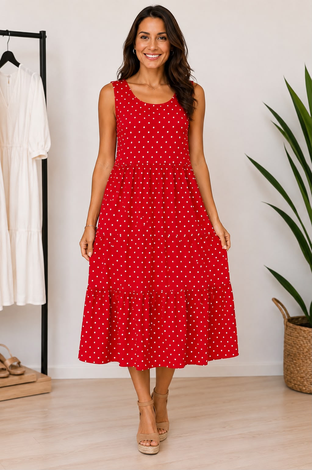 🌸 Vestido Midi Lunares Mujer