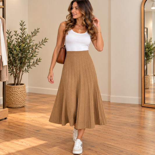 Falda de Punto Mujer Viena – Líneas Verticales, Talla Única