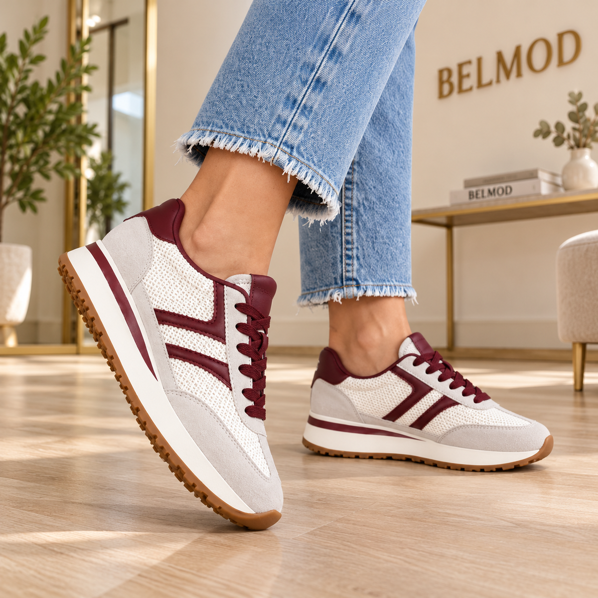 Zapatillas de mujer Siena Blanco/Burdeos